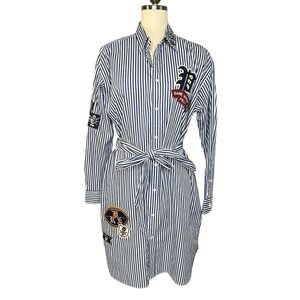 Polo Ralph Lauren Game Warden Striped Patch Cotton  Shirt Dress| 10